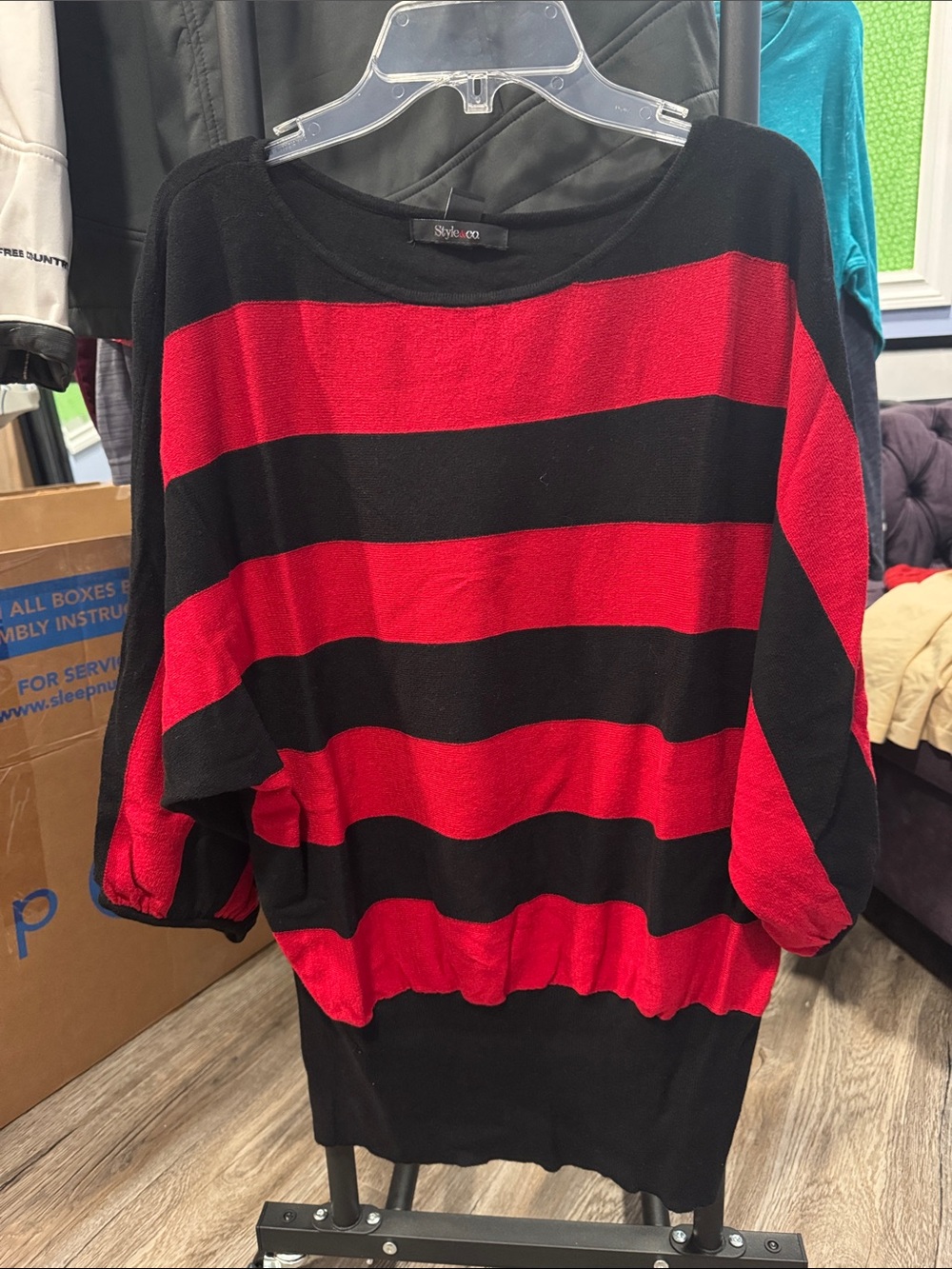 Style & Co. Red and Black Striped Women's Sweater